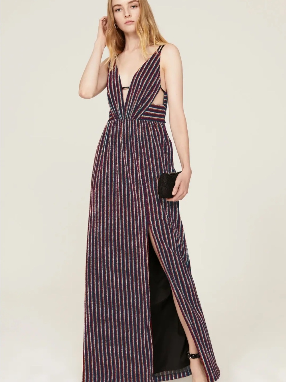 Aidan by Aidan Mattox Lurex Metallic Striped Gown - size 8